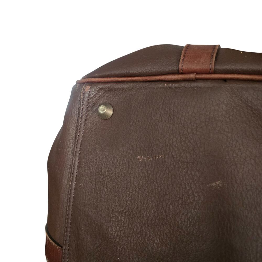 M London Mens Tote Duffel Bag Brown Leather Travel Gym Weekender Carry On Preppy - Picture 9 of 14